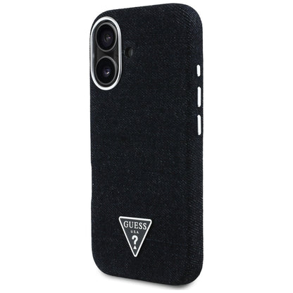 Coque MagSafe pour Apple iPhone 16, Guess, Logo Triangle en Denim, Noire