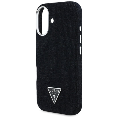 Coque MagSafe pour Apple iPhone 16, Guess, Logo Triangle en Denim, Noire
