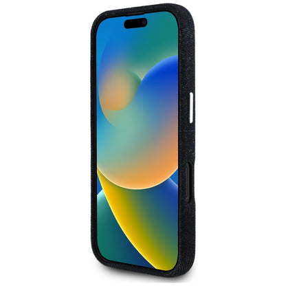 Coque MagSafe pour Apple iPhone 16, Guess, Logo Triangle en Denim, Noire