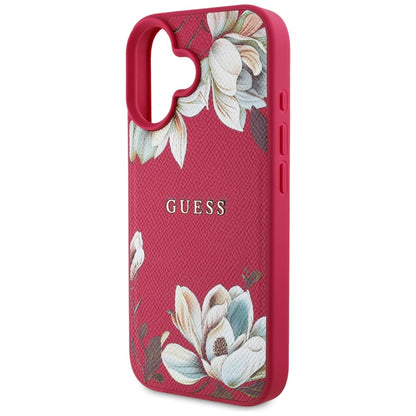 Coque MagSafe pour Apple iPhone 16, Guess, Grained Flowers, Fuchsia