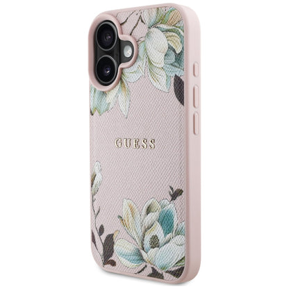 Coque MagSafe pour Apple iPhone 16, Guess, Grained Flowers, Rose