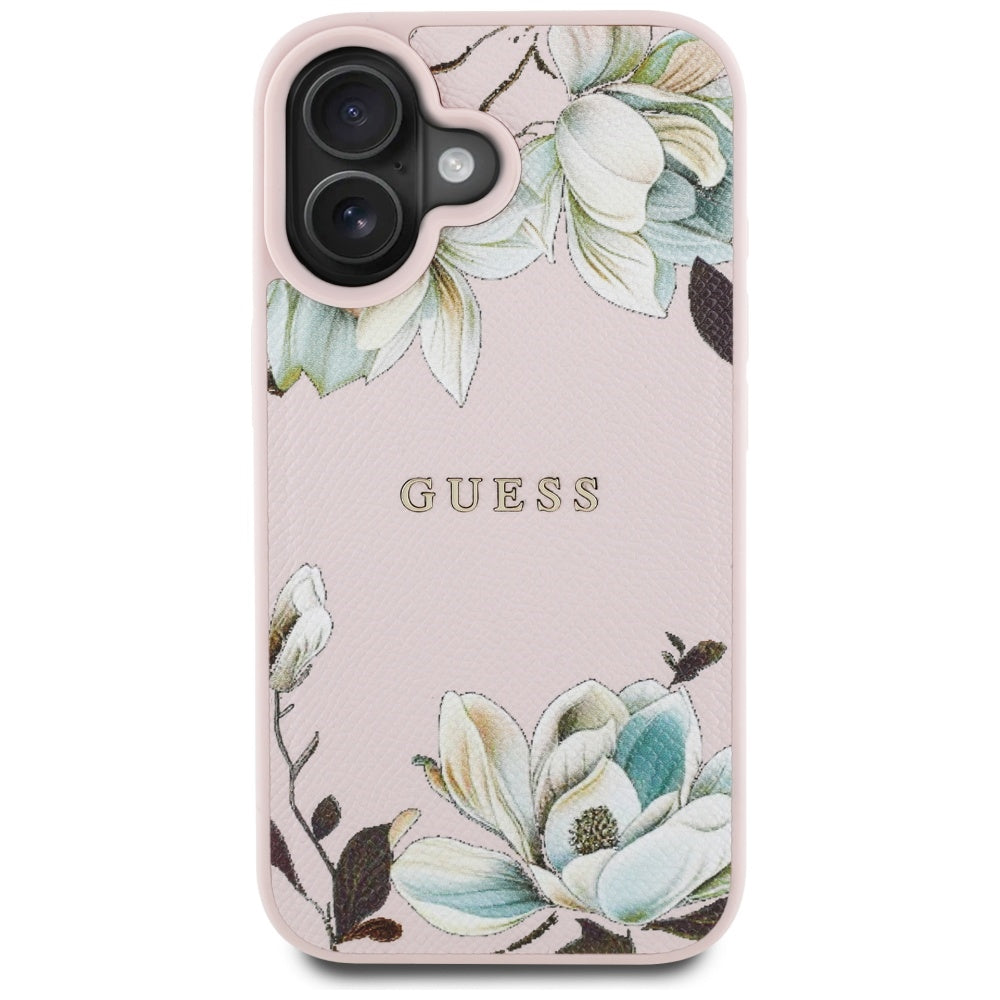 Coque MagSafe pour Apple iPhone 16, Guess, Grained Flowers, Rose