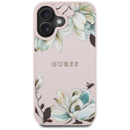 Coque MagSafe pour Apple iPhone 16, Guess, Grained Flowers, Rose