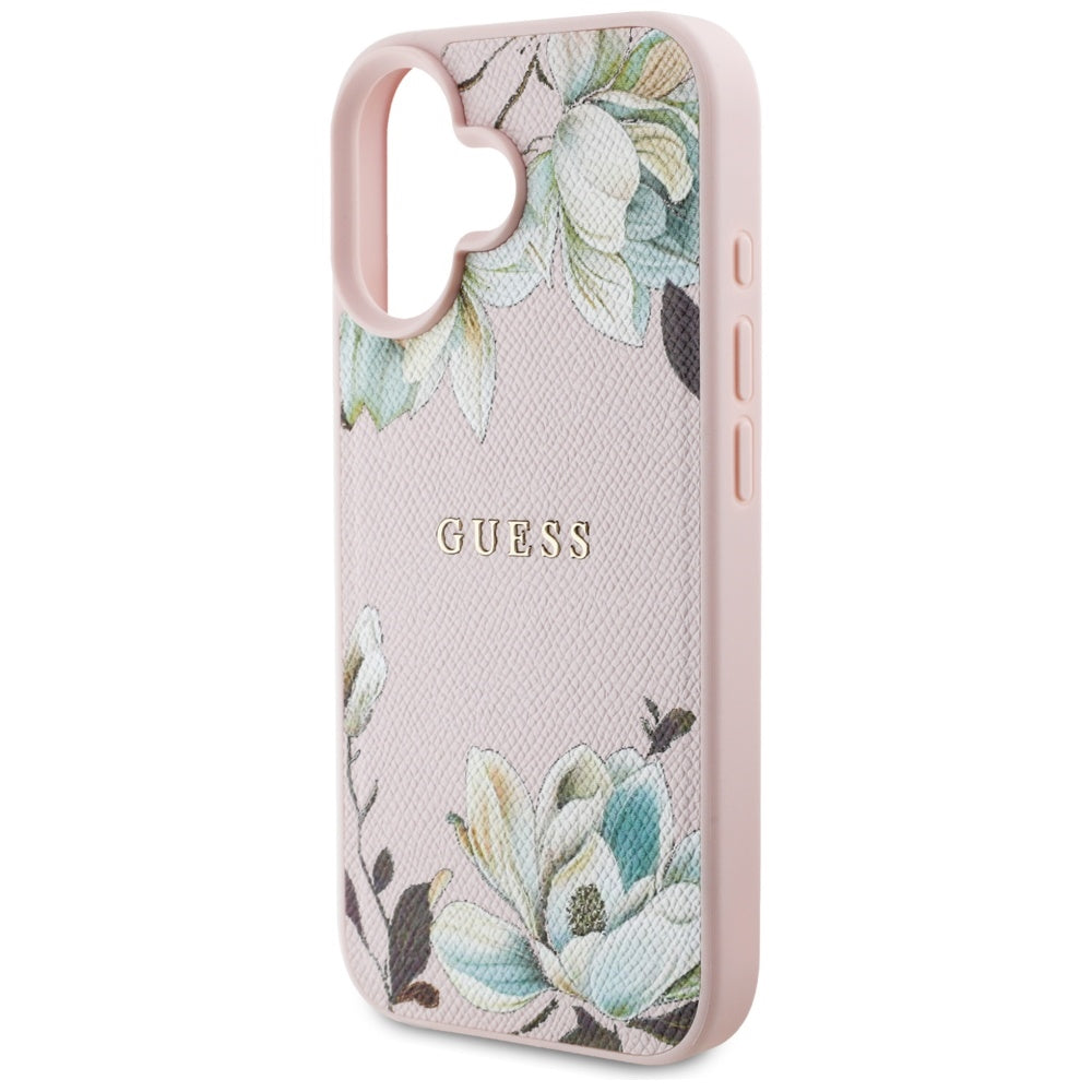 Coque MagSafe pour Apple iPhone 16, Guess, Grained Flowers, Rose