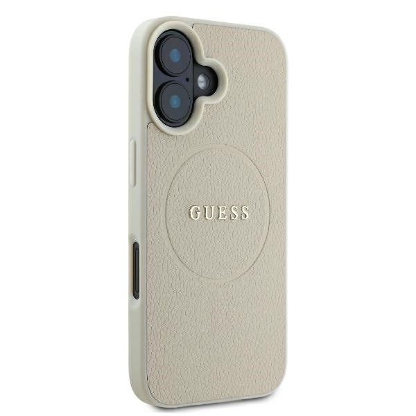 Étui MagSafe pour Apple iPhone 16, Guess, Anneau Doré Grainé, Beige