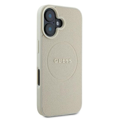 Étui MagSafe pour Apple iPhone 16, Guess, Anneau Doré Grainé, Beige