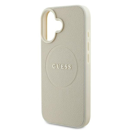 Étui MagSafe pour Apple iPhone 16, Guess, Anneau Doré Grainé, Beige