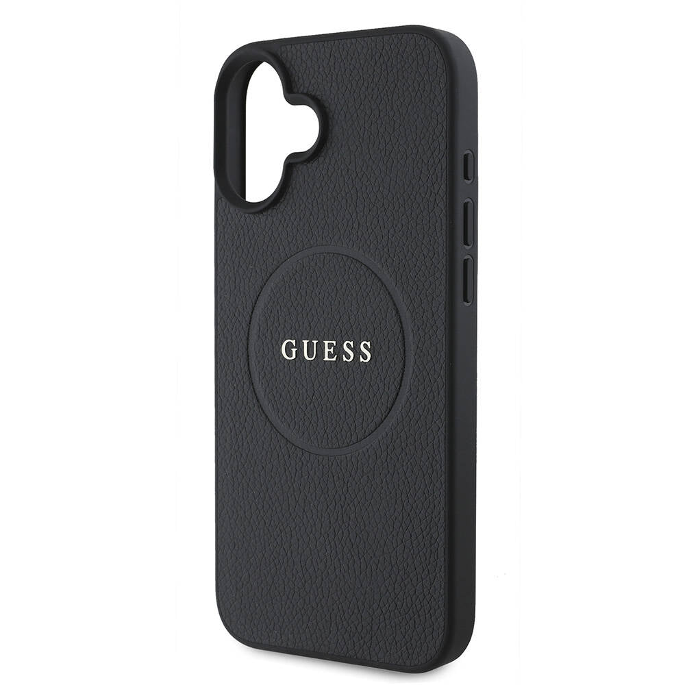 Coque MagSafe pour Apple iPhone 16, Guess, Grained Gold Ring, Noire