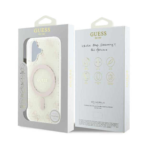 Coque MagSafe pour Apple iPhone 16, Guess, IML 4G Background, Blanche