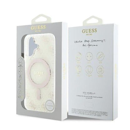 Coque MagSafe pour Apple iPhone 16, Guess, IML 4G Background, Blanche