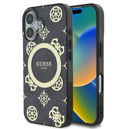 Étui MagSafe pour Apple iPhone 16, Guess, IML 4G Peony, Noir GUHMP16SH4PYEEK