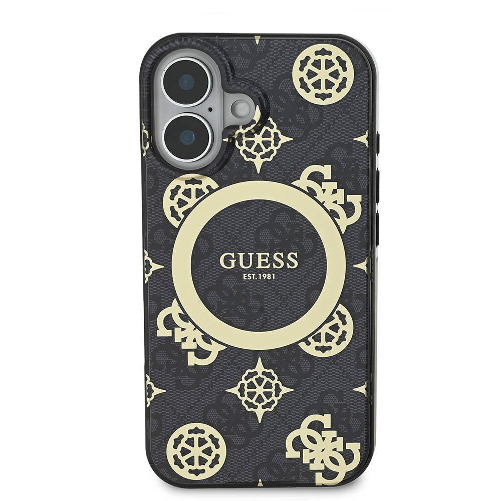 Étui MagSafe pour Apple iPhone 16, Guess, IML 4G Peony, Noir GUHMP16SH4PYEEK