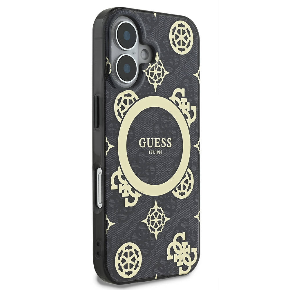 Étui MagSafe pour Apple iPhone 16, Guess, IML 4G Peony, Noir GUHMP16SH4PYEEK