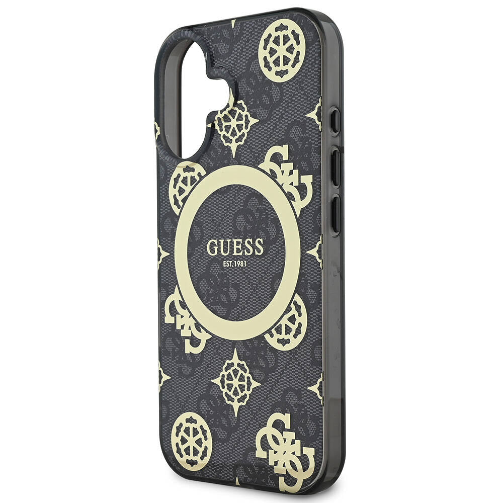 Étui MagSafe pour Apple iPhone 16, Guess, IML 4G Peony, Noir GUHMP16SH4PYEEK