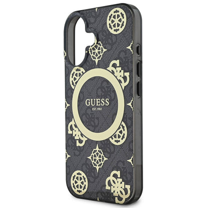 Étui MagSafe pour Apple iPhone 16, Guess, IML 4G Peony, Noir GUHMP16SH4PYEEK