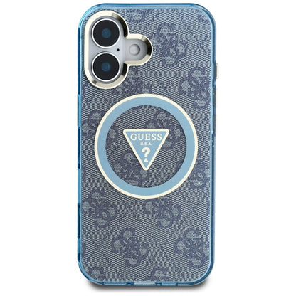 Étui MagSafe pour Apple iPhone 16, Guess, IML Glitter 4G Circle Triangle, Bleu