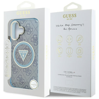Étui MagSafe pour Apple iPhone 16, Guess, IML Glitter 4G Circle Triangle, Bleu