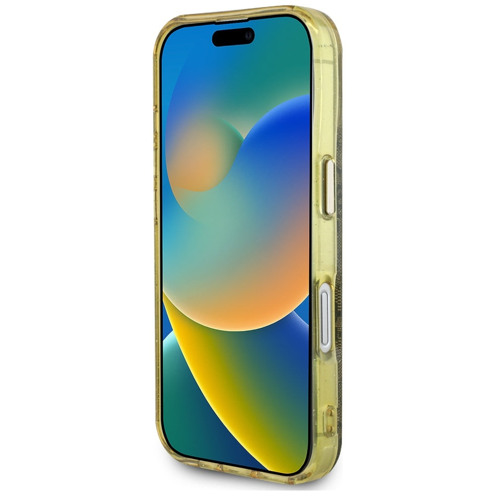 Étui MagSafe pour Apple iPhone 16, Guess, IML Glitter 4G Circle Triangle, Marron