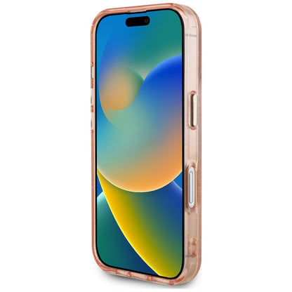 Étui MagSafe pour Apple iPhone 16, Guess, IML Glitter 4G Cercle Triangle, Rose