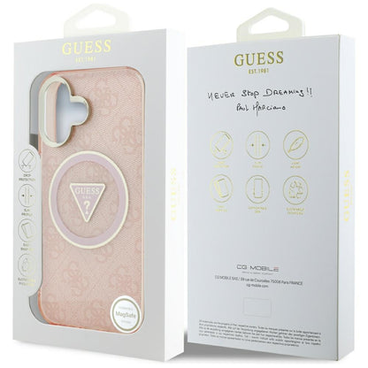 Étui MagSafe pour Apple iPhone 16, Guess, IML Glitter 4G Cercle Triangle, Rose
