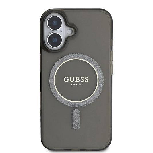 Étui MagSafe pour Apple iPhone 16, Guess, IML Glitter Circle, Noir