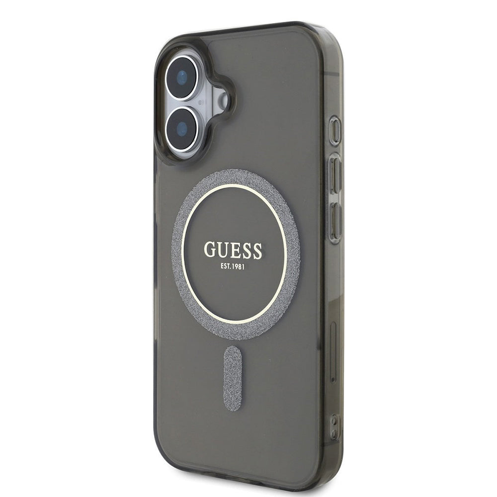 Étui MagSafe pour Apple iPhone 16, Guess, IML Glitter Circle, Noir