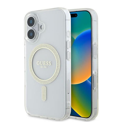 Coque MagSafe pour Apple iPhone 16, Guess, IML Glitter Circle, Transparente