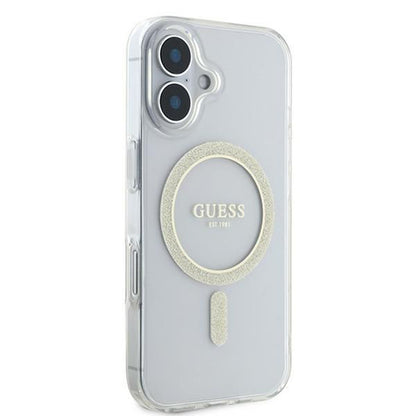Coque MagSafe pour Apple iPhone 16, Guess, IML Glitter Circle, Transparente