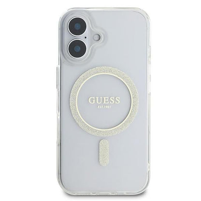 Coque MagSafe pour Apple iPhone 16, Guess, IML Glitter Circle, Transparente