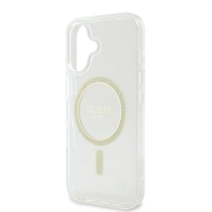 Coque MagSafe pour Apple iPhone 16, Guess, IML Glitter Circle, Transparente