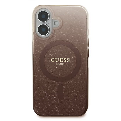 Étui MagSafe pour Apple iPhone 16, Guess, IML Glitter Gradient, Marron