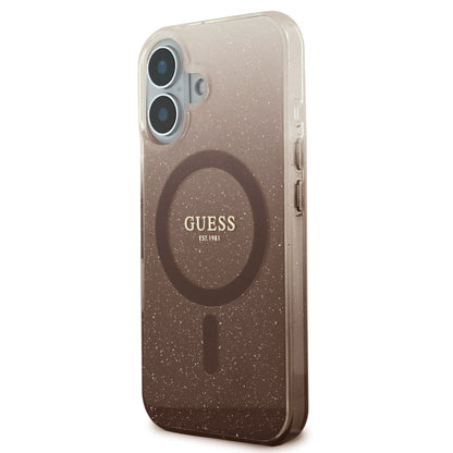 Étui MagSafe pour Apple iPhone 16, Guess, IML Glitter Gradient, Marron