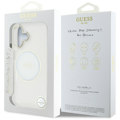 Coque MagSafe pour Apple iPhone 16, Guess, IML Metal Colored Circle, Blanche
