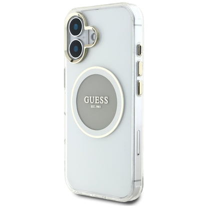Housse MagSafe pour Apple iPhone 16, Guess, IML Cercle Métallique Coloré, Gris
