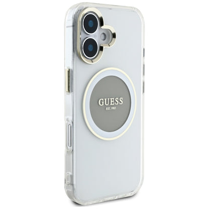 Housse MagSafe pour Apple iPhone 16, Guess, IML Cercle Métallique Coloré, Gris