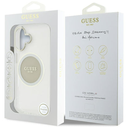 Housse MagSafe pour Apple iPhone 16, Guess, IML Cercle Métallique Coloré, Gris