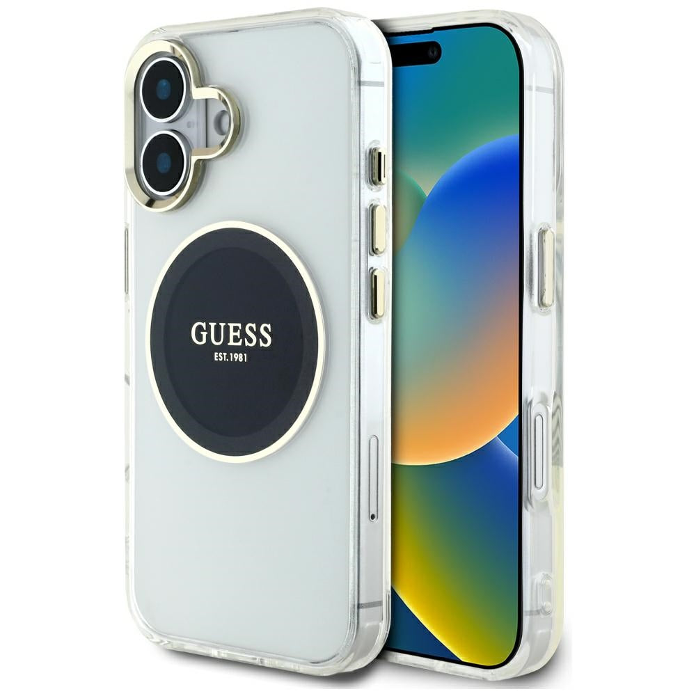 Étui MagSafe pour Apple iPhone 16, Guess, IML Metal Colored Circle, Noir