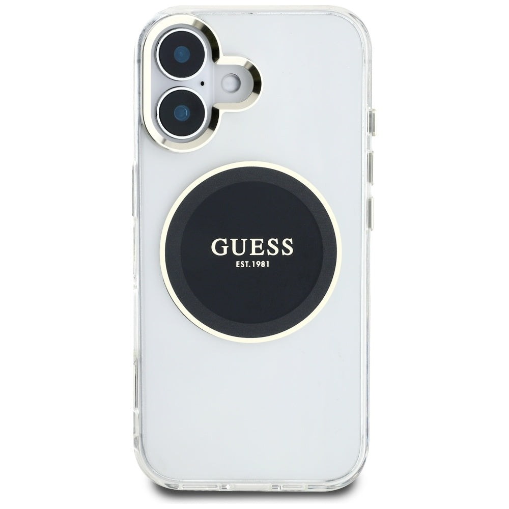 Étui MagSafe pour Apple iPhone 16, Guess, IML Metal Colored Circle, Noir