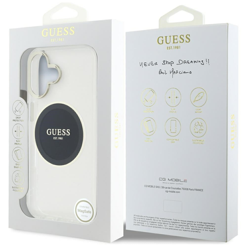 Étui MagSafe pour Apple iPhone 16, Guess, IML Metal Colored Circle, Noir