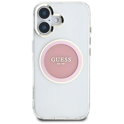 Étui MagSafe pour Apple iPhone 16, Guess, IML Cercle Métallique Coloré, Rose