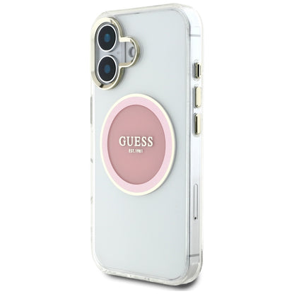 Étui MagSafe pour Apple iPhone 16, Guess, IML Cercle Métallique Coloré, Rose