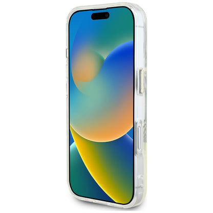 Étui MagSafe pour Apple iPhone 16, Guess, IML Cercle Métallique Coloré, Rose