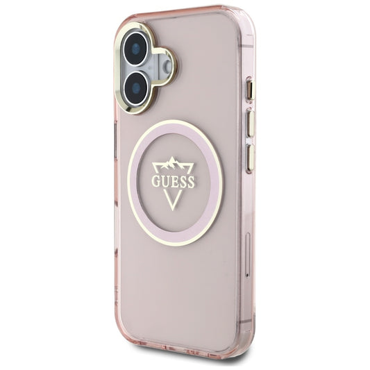 Coque MagSafe pour Apple iPhone 16, Guess, logo IML Metal Mountain, Rose