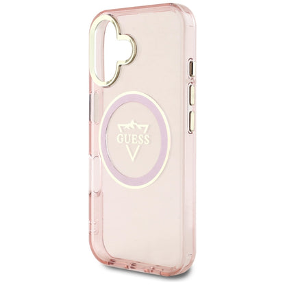 MagSafe Case for Apple iPhone 16, Guess, IML Metal Mountain Logo, Pink