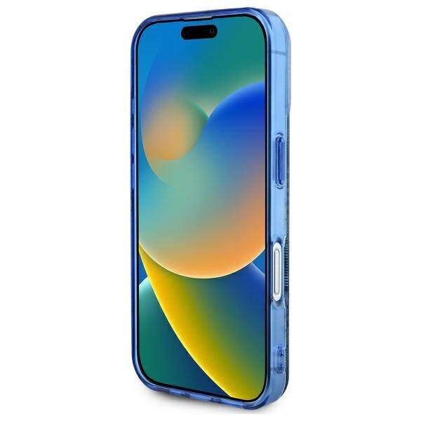 Étui MagSafe pour Apple iPhone 16, Guess, IML Peony On 4G Background, Bleu