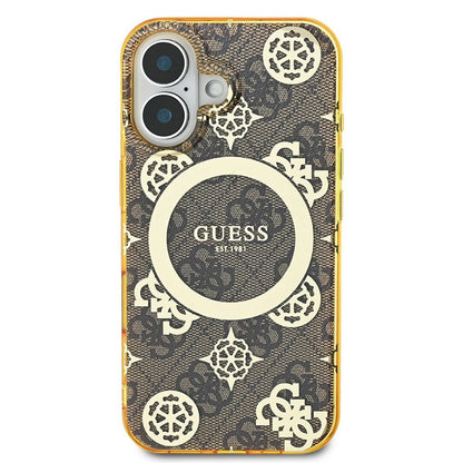 Étui MagSafe pour Apple iPhone 16, Guess, IML Peony On 4G Background, Marron