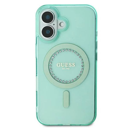 Coque MagSafe pour Apple iPhone 16, Guess, IML Rhinestone, Vert