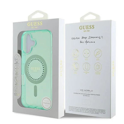 Coque MagSafe pour Apple iPhone 16, Guess, IML Rhinestone, Vert