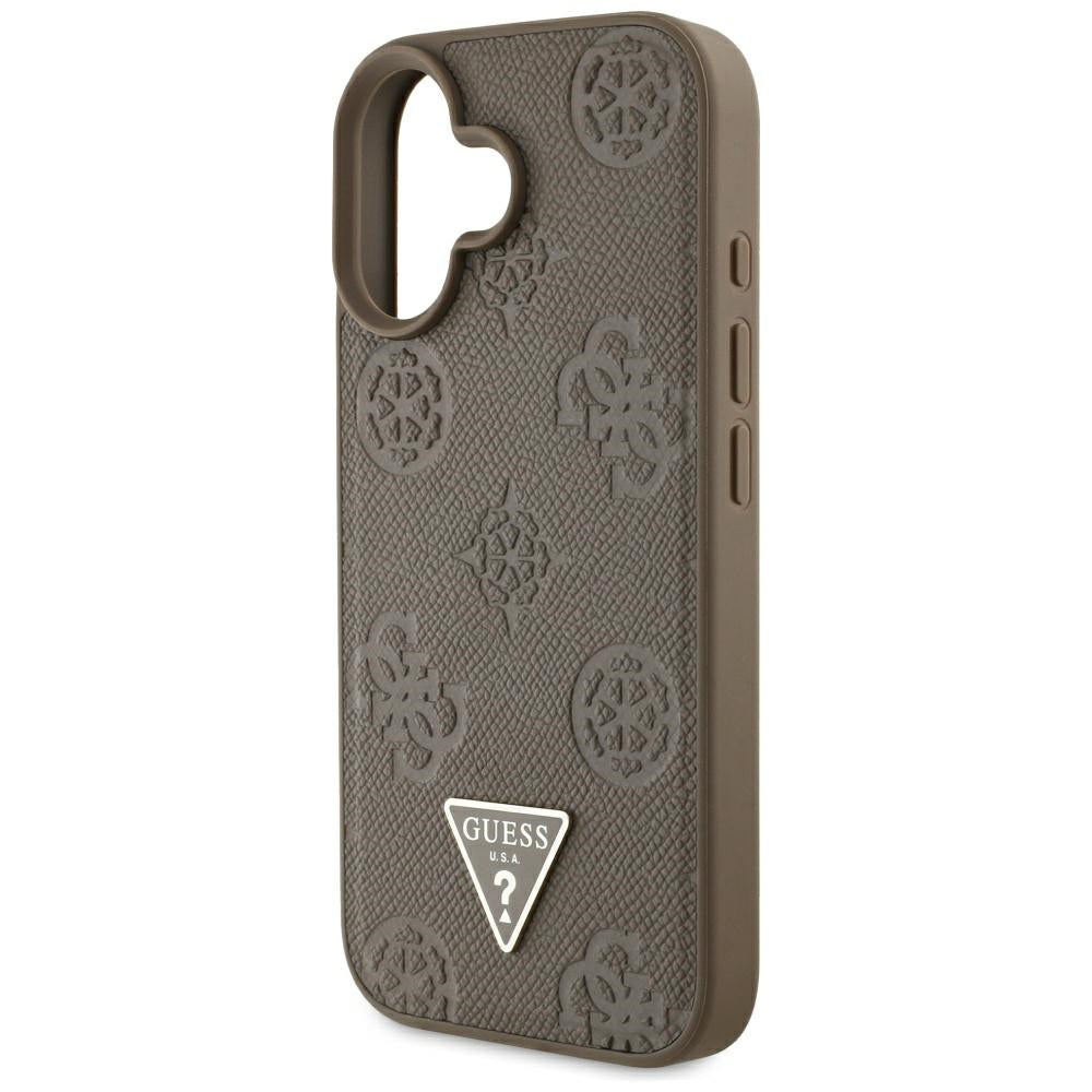 Étui MagSafe pour Apple iPhone 16, Guess, Peony Grained Hot Stamp Triangle, Marron