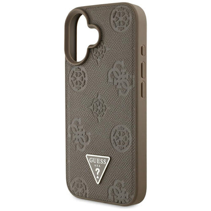 Étui MagSafe pour Apple iPhone 16, Guess, Peony Grained Hot Stamp Triangle, Marron